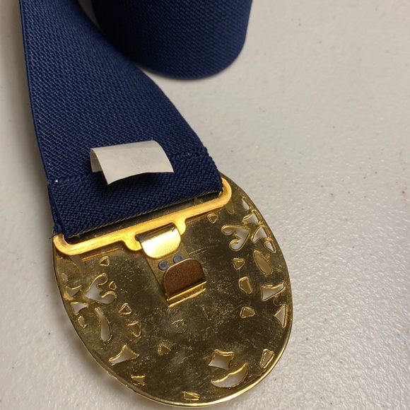 Navy and Gold Buckle Elastic Belt - Picture 2 of 5